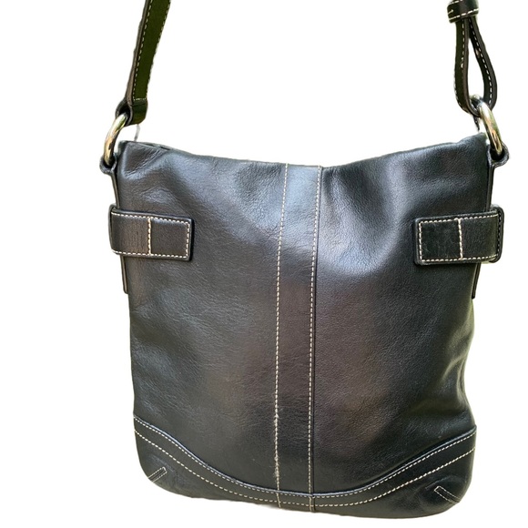 Coach Purse Black Leather 1453 Soho Slim Duffle Shoulder Bag Handbag Hobo - Picture 5 of 9